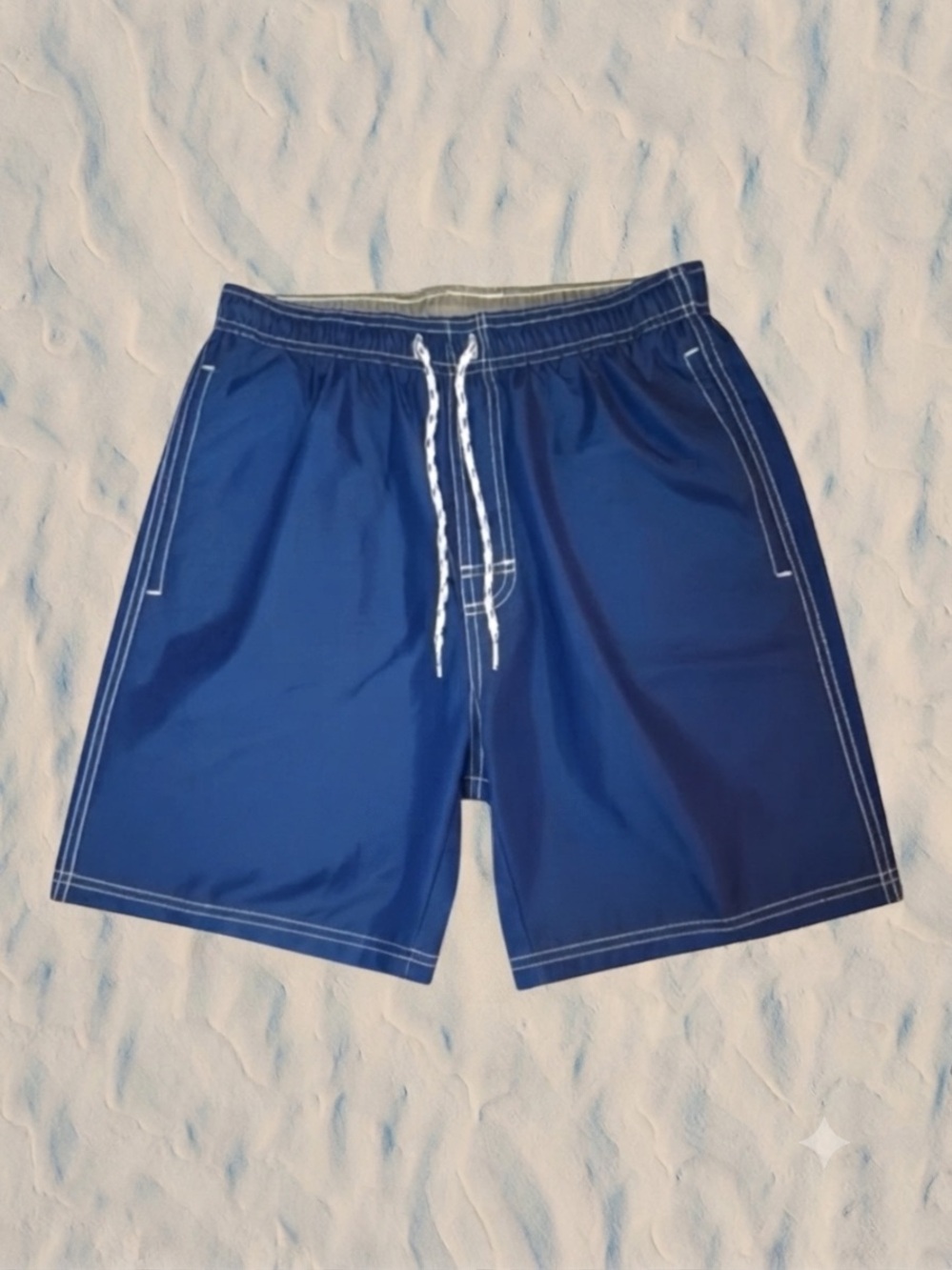 Croft & Barrow Swim Trunks Blue White Contrast Stitching Coastal Summer Beach S